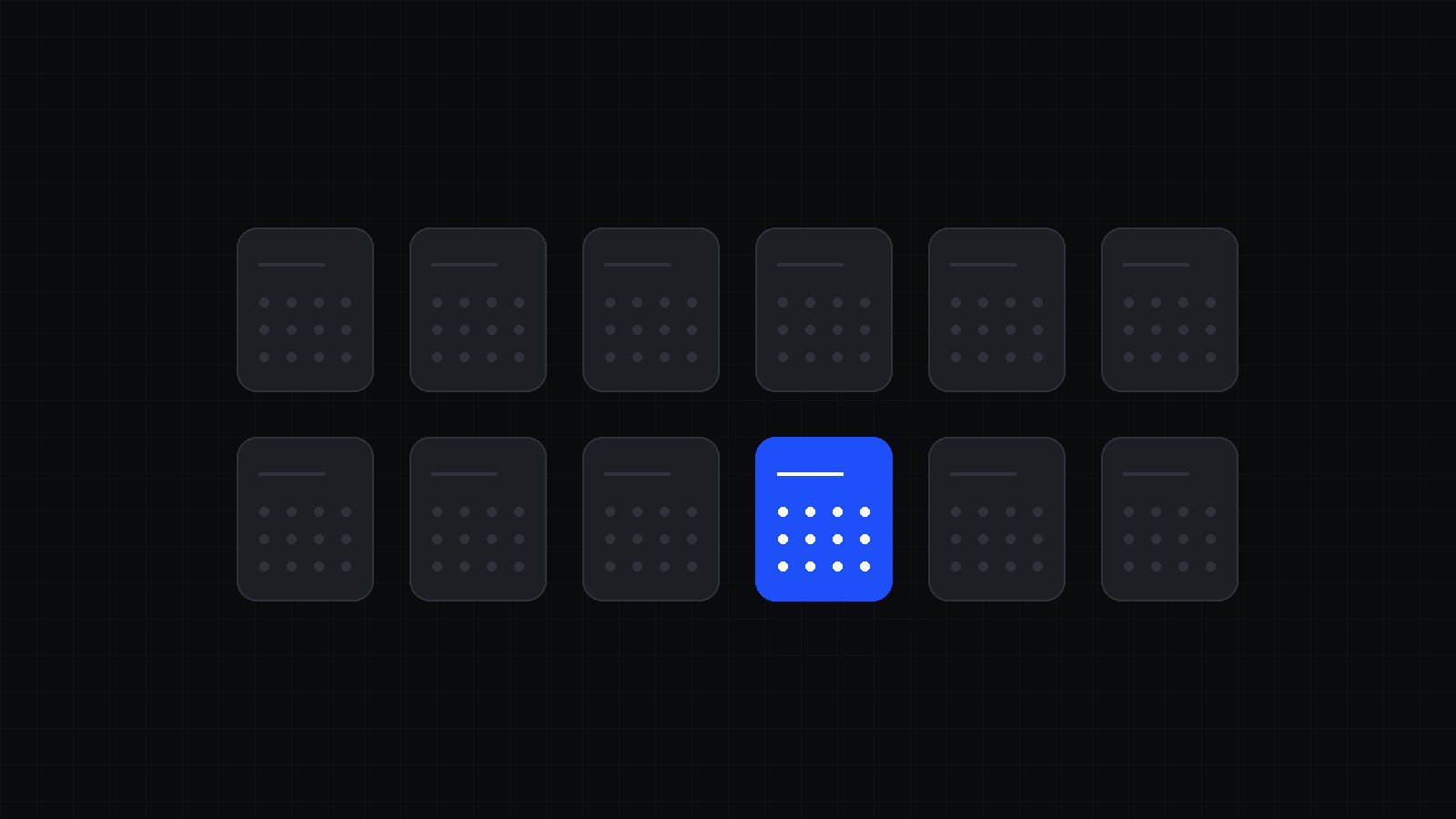 Doce hojas de calendario sobre fondo casi negro, todas apagadas salvo la de octubre, encendida en azul