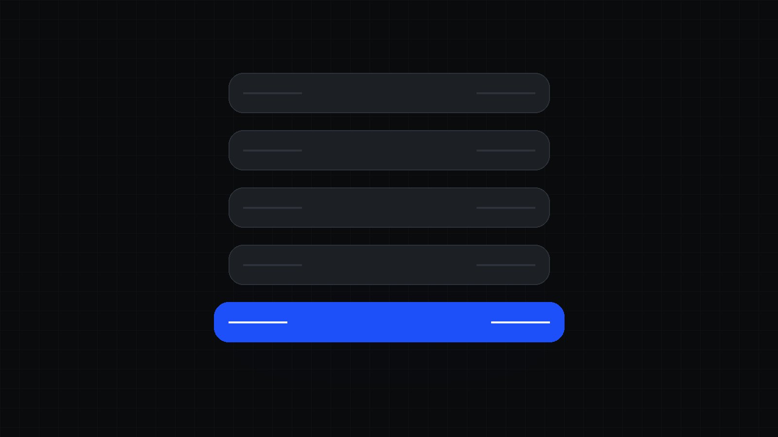 Fondo casi negro con cinco franjas horizontales tenues apiladas como las líneas de una boleta de pago, de las que la última, la del total, se enciende con un borde de luz azul, sin texto ni personas