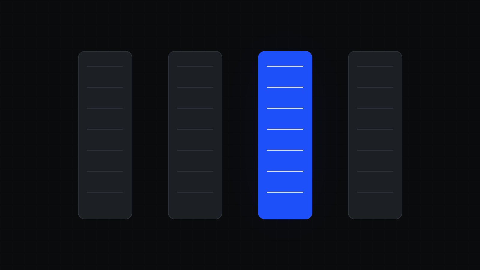 Fondo casi negro con cuatro haces de luz azul que nacen de cuatro puntos separados y bajan en paralelo sin tocarse, como cuatro índices distintos