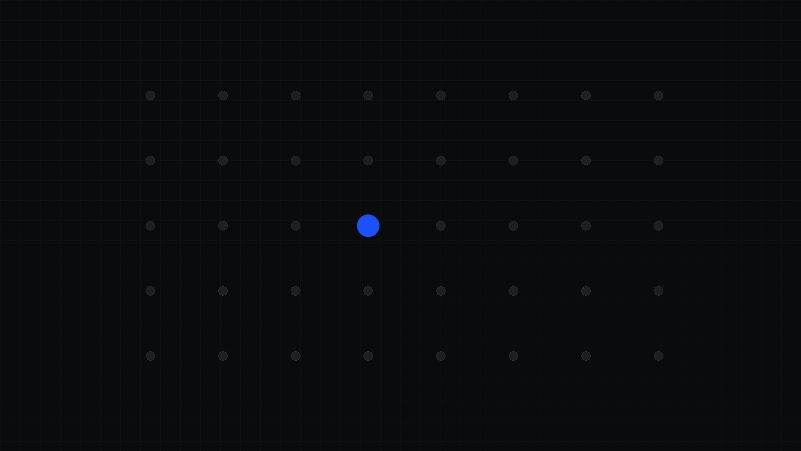 Fondo casi negro con una cuadrícula de calendario trazada en líneas finas donde una sola casilla se enciende en azul eléctrico
