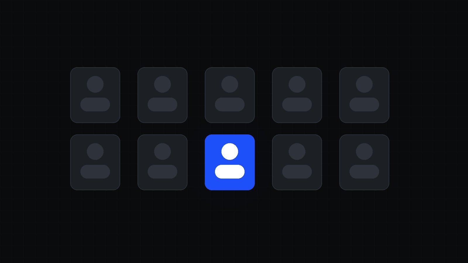 Fondo casi negro con una fila de cinco rectángulos tenues, como hojas de vida apiladas en perspectiva, de los que solo uno se enciende con un borde de luz azul, sin texto ni personas